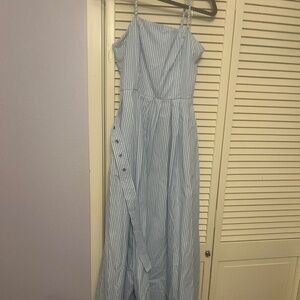 Women's A New Day Belted Midi Bandeau Dress Blue/White Striped 6 NWT